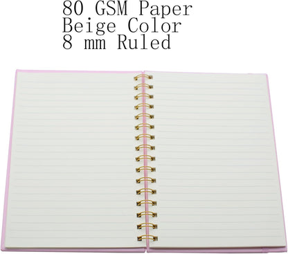 Yansanido Spiral Notebook with Bandage and Inner Pockets, A5 PU Hardcover 8mm Ruled 70 Sheets/140 Pages Journals for Study and Office (Pink)