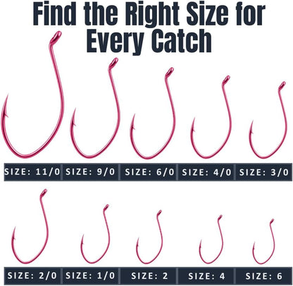 Maruto Barbed Fishing Hooks – Barbed Sickle Hooks in Strong Japanese High Carbon Steel, Sizes 1/0 to 11/0, Colors Black, Pink and Red