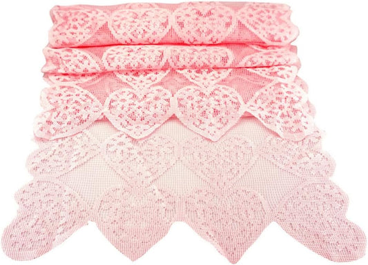 SaktopDeco 14 x 72 Inch Valentines Day Runner Pink Heart Table Runner Lace for Wedding Party Decorations