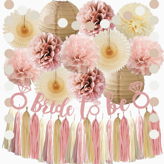 Dusty Rose Boho Bridal Shower Decorations Dusty Pink Champagne Gold Beige Bachelorette Party Decorations Rustic Bride to Be Banner Rose Gold with Cream Beige Tassel Garland for Engagement Wedding