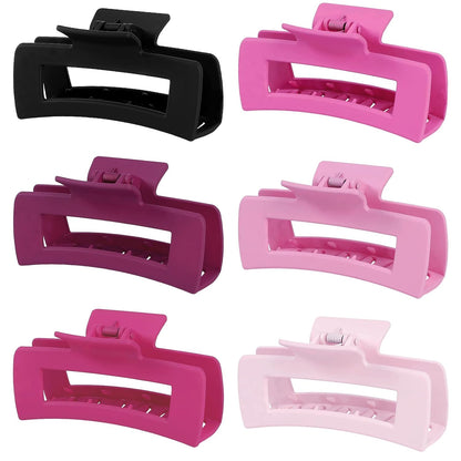 Sisiaipu 4 Inch Big Hair Claw Clips 6 Pcs Large Claw for Thick Hair Square Hair Clips for Women Rectangle Hair Clips Nonslip Acrylic Banana Jaw Clips Hair Accessories for Girls (Pink Purle)