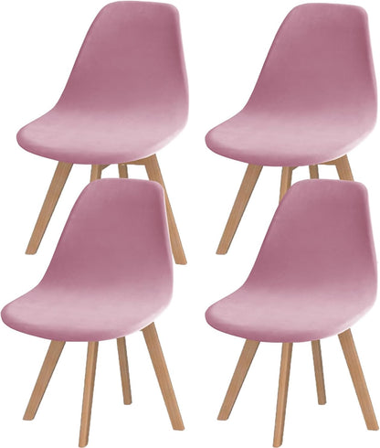 Pack of 4 Velvet Mid Century Modern Dining Chair Covers, Armless Chair Cover,Living Room Side Chair Slipcovers (Pink)