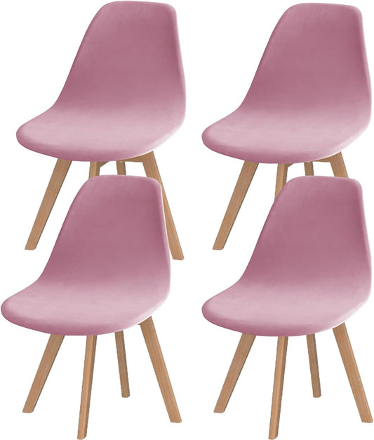 Pack of 4 Velvet Mid Century Modern Dining Chair Covers, Armless Chair Cover,Living Room Side Chair Slipcovers (Pink)