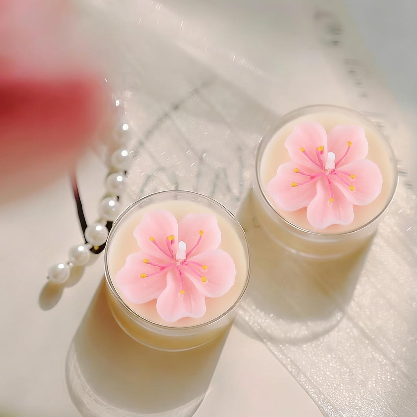 4 Pack Peach Blossom Shaped Scented Candles, Pink Mini Soy Wax White Peach Oolong Aroma Decorative Candles, Blossom Design for Bedroom, Bathroom, Parties, Table Décor, Photo Props, Birthday Gift
