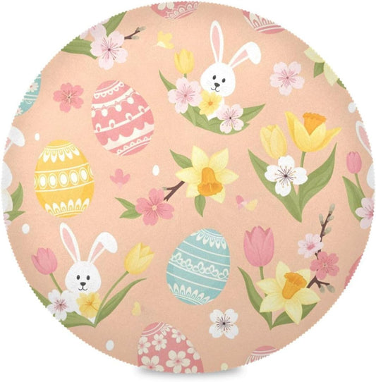 Easter Eggs Pattern Peach Place Mats Set of 4, 15 Inch Round Placemats Washable Non-Slip Table Mats for Kitchen Dining