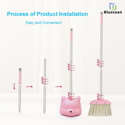 28'' Kids Mini Broom and Dustpan Set - Toddler Cleaning Toy, Toddler Household Helper, Parent-Child Interactive Play Cleaning Tool, Cute Cartoon Design, Small Safe Corner Broom (Pink)