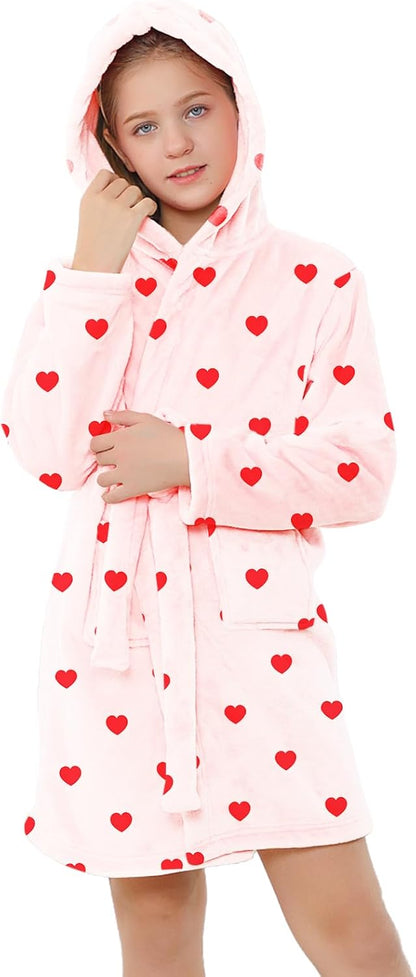 Umeyda Girls & Women Fleece Hooded Robes, Soft Fuzzy Bathrobe Warm Plush Fluffy Bath Robe for Kids Womens