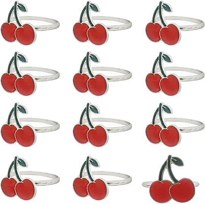 Cherry Napkin Rings Set of 12, Fashion Simple Fruit Series Cherrys Shape for Easter, Christmas, Thanksgiving Day, Holiday Party Table Accessories Decoration (Cherry), Rose Gold, Red (RING-0032)