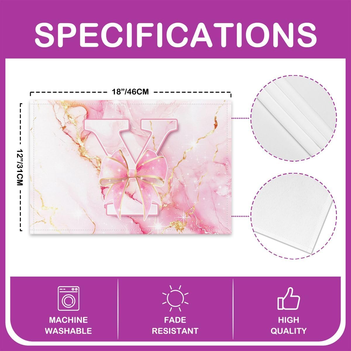 Feelyou Cute Pink White Bow Placemats Set of 4 Bow Knot Table Mats Kawaii Place Mat for Kitchen Dining Table Party Decor Indoor Outdoor 18"x12" Non-Slip Easy to Clean Princess Bowknot