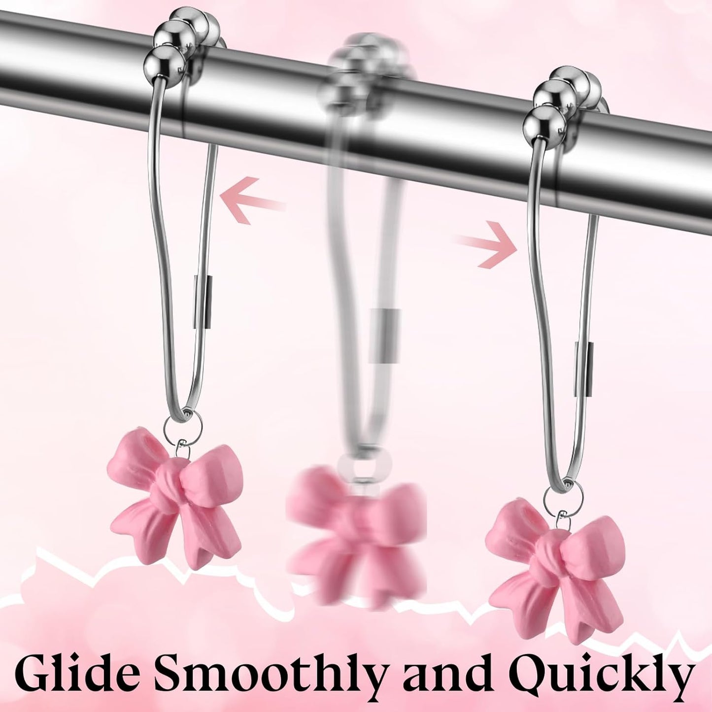 Yaocom 12 Pcs Pink Bow Knot Shower Curtain Hooks Rustproof Metal Decorative Bow Knot Shower Hangers Bulk Cute Glide Curtain Rings for Girl Bathroom Bedroom Living Room Nursery Art Decor (Stylish)