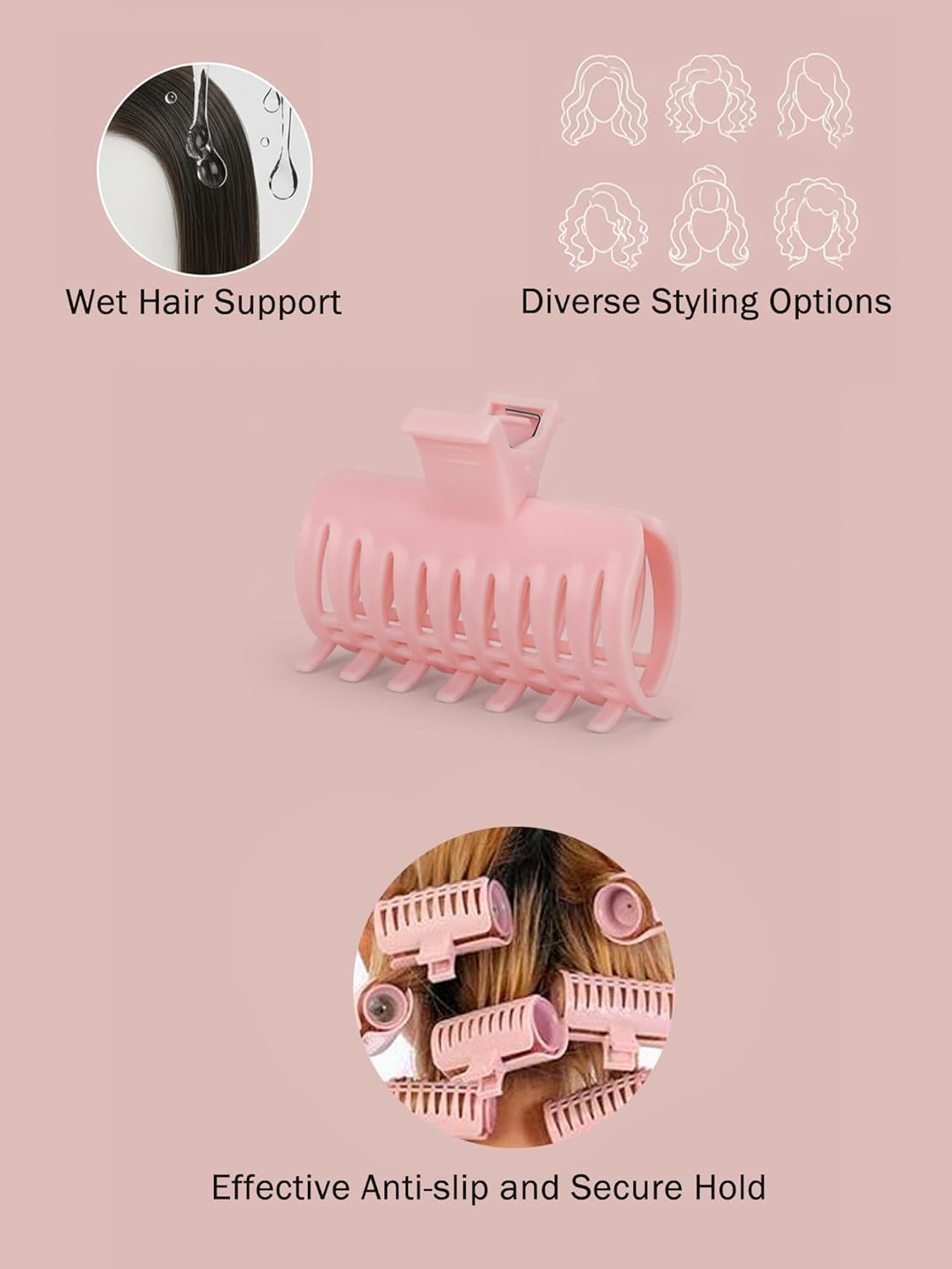 15PCS Hot Roller Clips, Curler Claw Clips for Girls Women, Hair Section Fixing Clamps, Holding Hairdressing Tool for Long and Medium Hair (Pink)