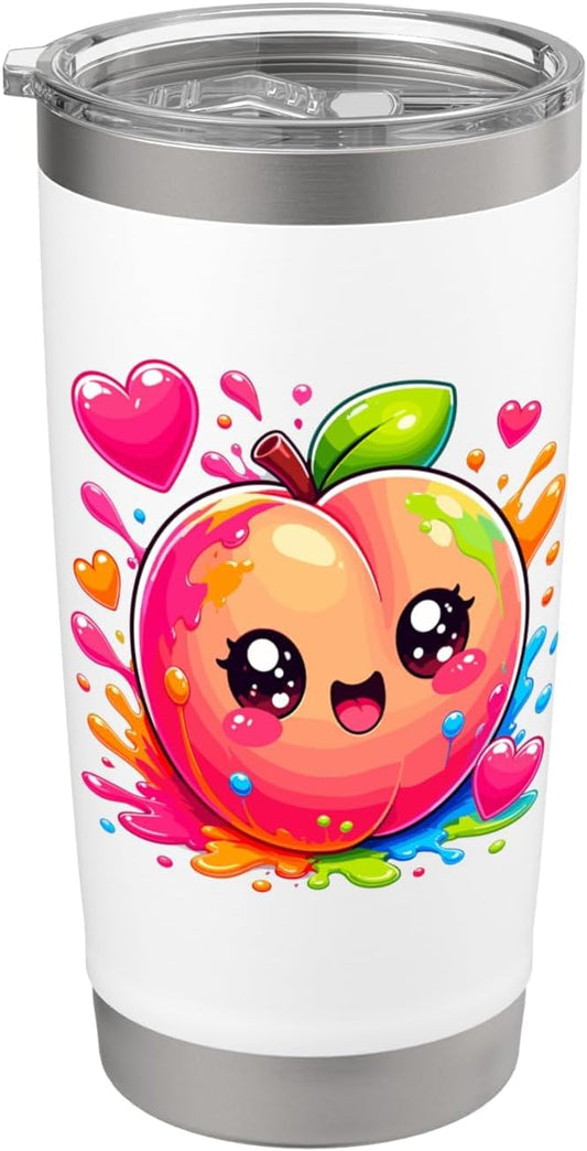 Cute Kawaii Peach With Hearts Color Splash Stainless Steel Insulated Tumbler