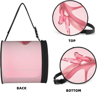 Oxford Cylinder Tissue Holder, Round Tissue Container Butterfly Pink High Heels - 6.3''X6.3'' Portable Toilet Paper Roll Cover Tissue Box for Home Car Camping Office Travel