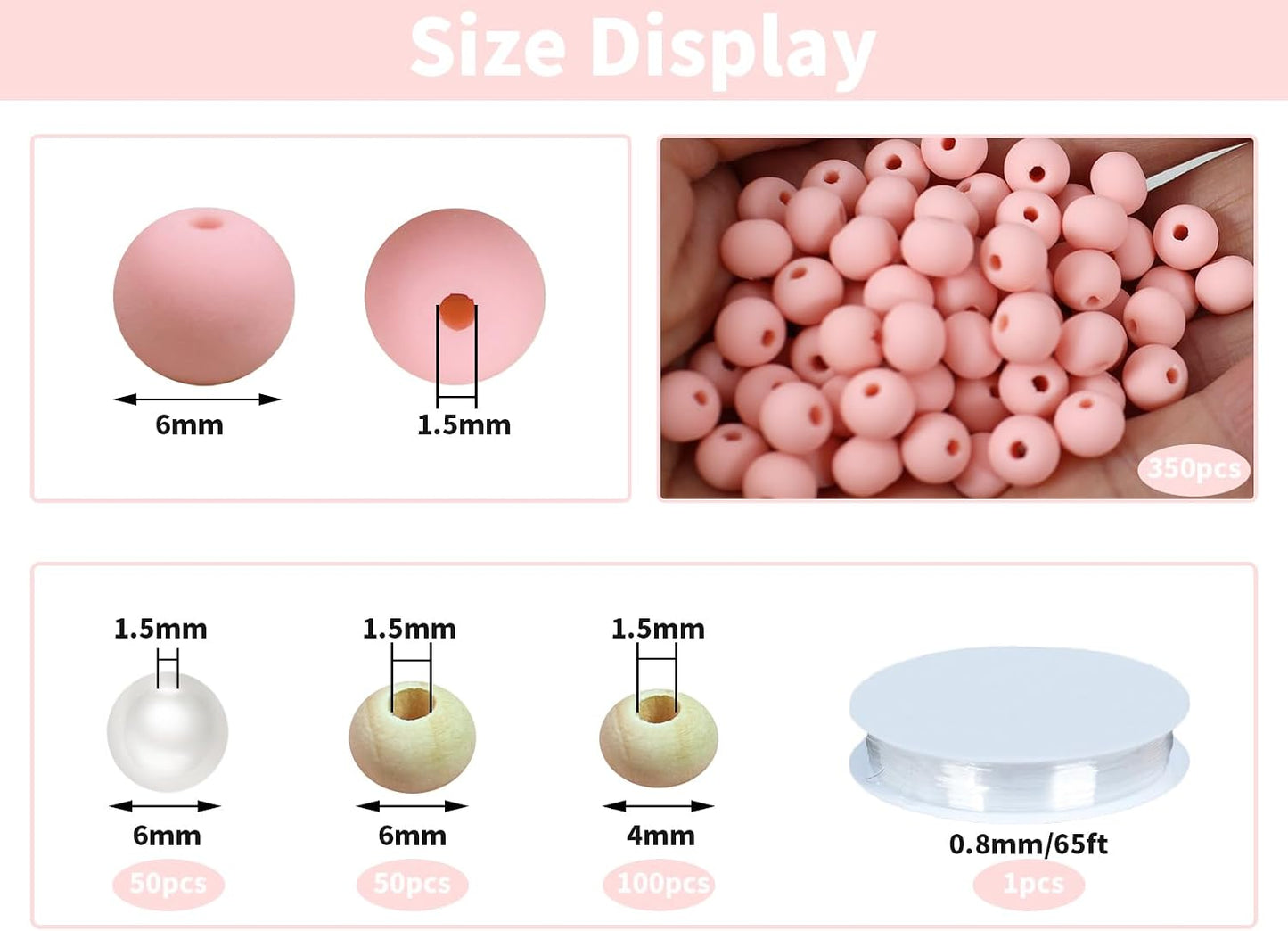 550pcs 6mm Peach Clay Round Smooth Space Polymer Heishi Beads Bulk for Jewelry Making Earring, Necklaces, Bracelet,Keychain, Lanyard-Adult Crafts Supplies