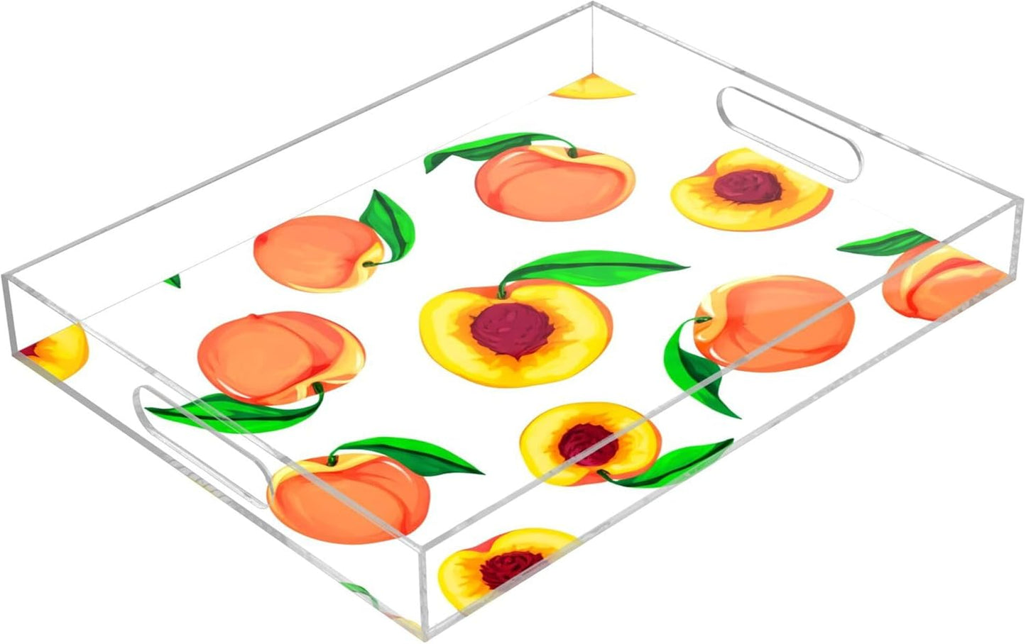 Peaches Serving Tray, 15.7x11.8 Inches Decorative Acrylic Tray with Handles for Breakfast, Coffee Table, Bathroom Organizer, Storage Tray