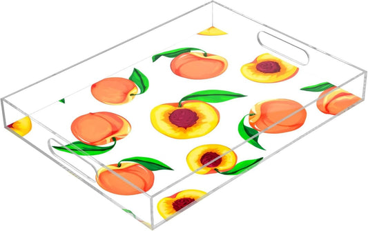 Peaches Serving Tray, 15.7x11.8 Inches Decorative Acrylic Tray with Handles for Breakfast, Coffee Table, Bathroom Organizer, Storage Tray