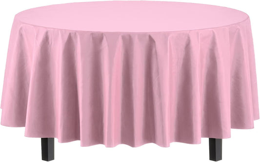 Exquisite 12-Pack Premium Plastic Tablecloth 84in. Round Table Cover - Pink