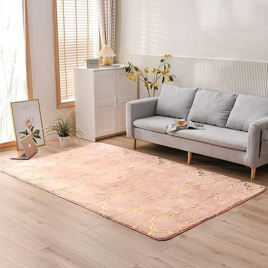 Btargot 5×8ft Pink Gold Marble Area Rug for Living Room, Princess Prince Castle Modern Colorful Abstract Throw Rugs Anti-Skid Fluffy Plush Carpet for Kids Boys Girls Home Nursery Decorative