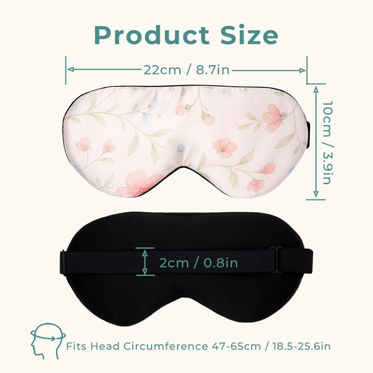 Silk Sleep Mask with 100% Mulberry Silk Inner Layer, Adjustable Strap Eye Mask for Women & Men, Sleep Mask Blackout for Night Sleeping and Daytime Travel (Pink Flower)