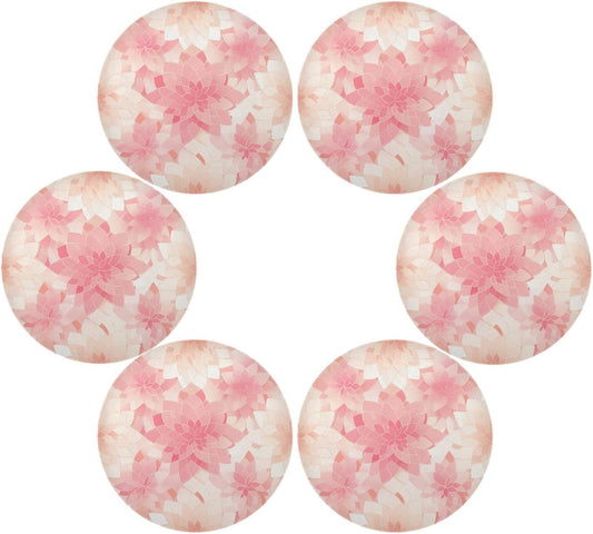 Rosette Floral Pattern Peach Gold Round Natural placemats Vinyl Waterproof Round placemats for Dining Table Set of 6 15.4x15.4in