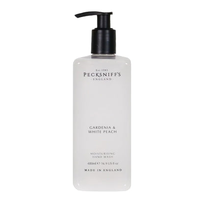 Pecksniff's Hand Wash - Liquid Hand Soap for Soft Skin, Natural, Revitalising, Hydrates and Moisturises, Handcrafted in England, Cruelty Free, Gift of Luxury 480ml/16.2 fl oz (Gardenia & White Peach)