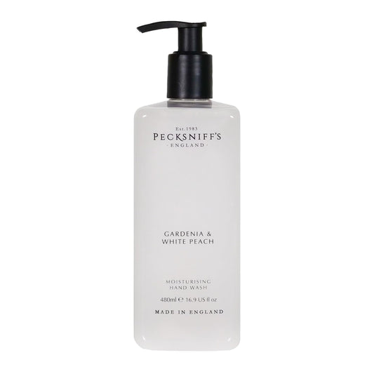 Pecksniff's Hand Wash - Liquid Hand Soap for Soft Skin, Natural, Revitalising, Hydrates and Moisturises, Handcrafted in England, Cruelty Free, Gift of Luxury 480ml/16.2 fl oz (Gardenia & White Peach)
