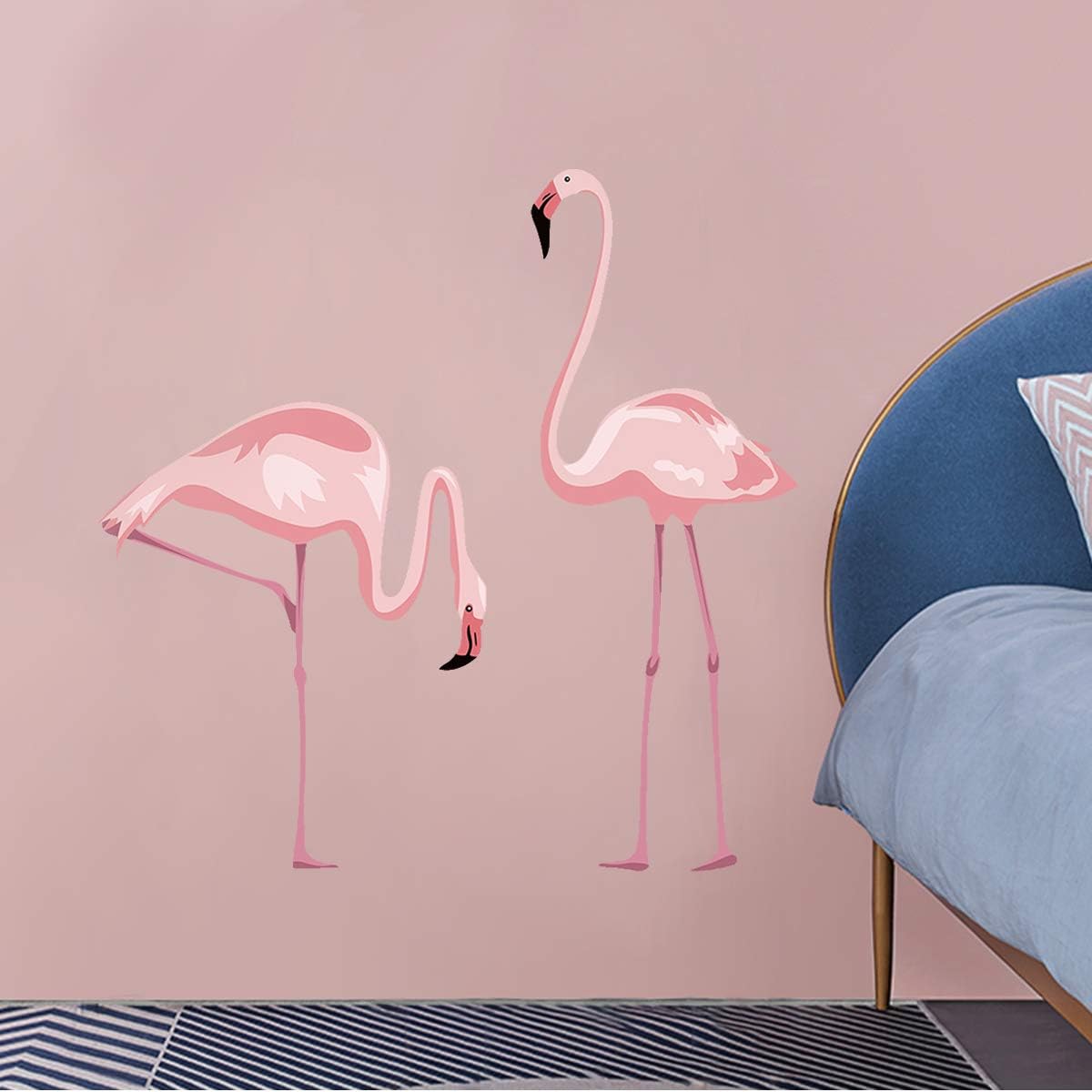 decalmile Pink Flamingo Wall Stickers Peel and Stick Wall Decals for Bedroom Living Room Kids Room Wall Decor(H: 47")