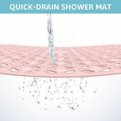 OTHWAY Square Shower Mat, 27"x 27" Extra Large Shower Mats for Inside Shower, TPE Anti Slip Shower mat with Suction Cups Drain Holes, Machine Washable Shower Floor Mat (Light Pink)