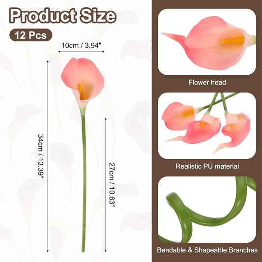 uxcell 12 Pcs Artificial Calla Lily Fake Flowers, 13 Inch Real Touch Artificial Floral Fake Bouquet for Wedding Bride Shower Gift Home Decor DIY Crafts, Peach/Yellow