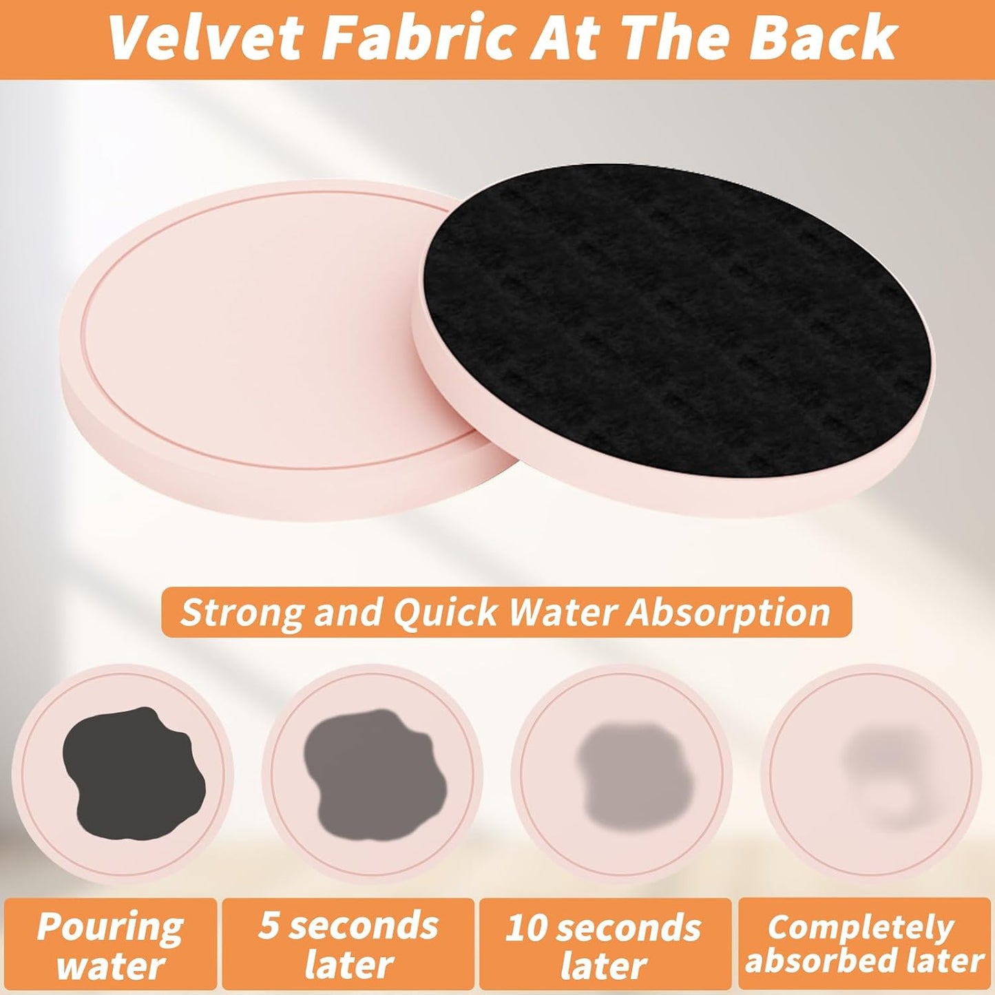 Azhou 6Pcs Drink Coaster with Holder, Pink Absorbent Coasters for Drinks, Non-Slip with Velvet Bottom, Thick Heavy Duty 4 inch Ceramic Coasters, Home Decor Coffee Bar Accessories