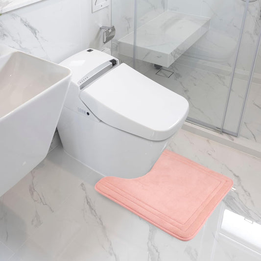 Pink Bathroom Rug Set of 2 Memory Foam Bath Mat and U-Shaped Contour Toilet Rug Non Slip Washable Floor Mats Soft Absorbent Plush Microfiber Shower Tub Bathrug Blush,24"x17"+24"x20"
