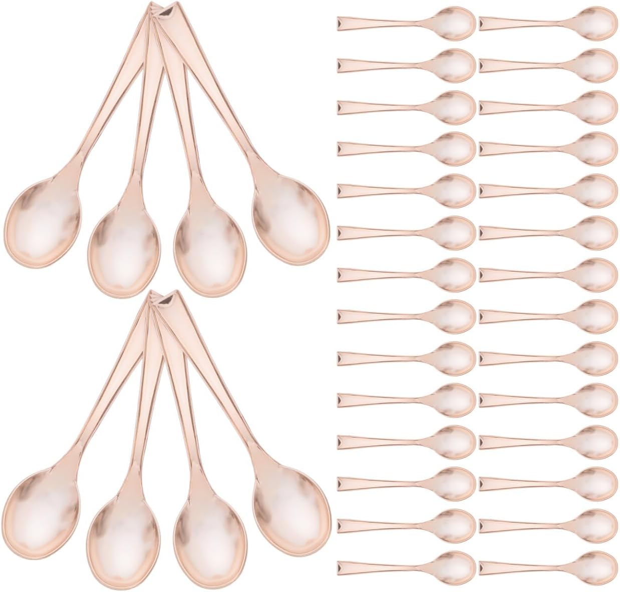 BESTYASH 50pcs Rose Gold Disposable Mini Dessert Spoons Faux Metal Demitasse Spoons for Ice Pudding Appetizers Catering Sturdy Single Use Small for Parties and Events