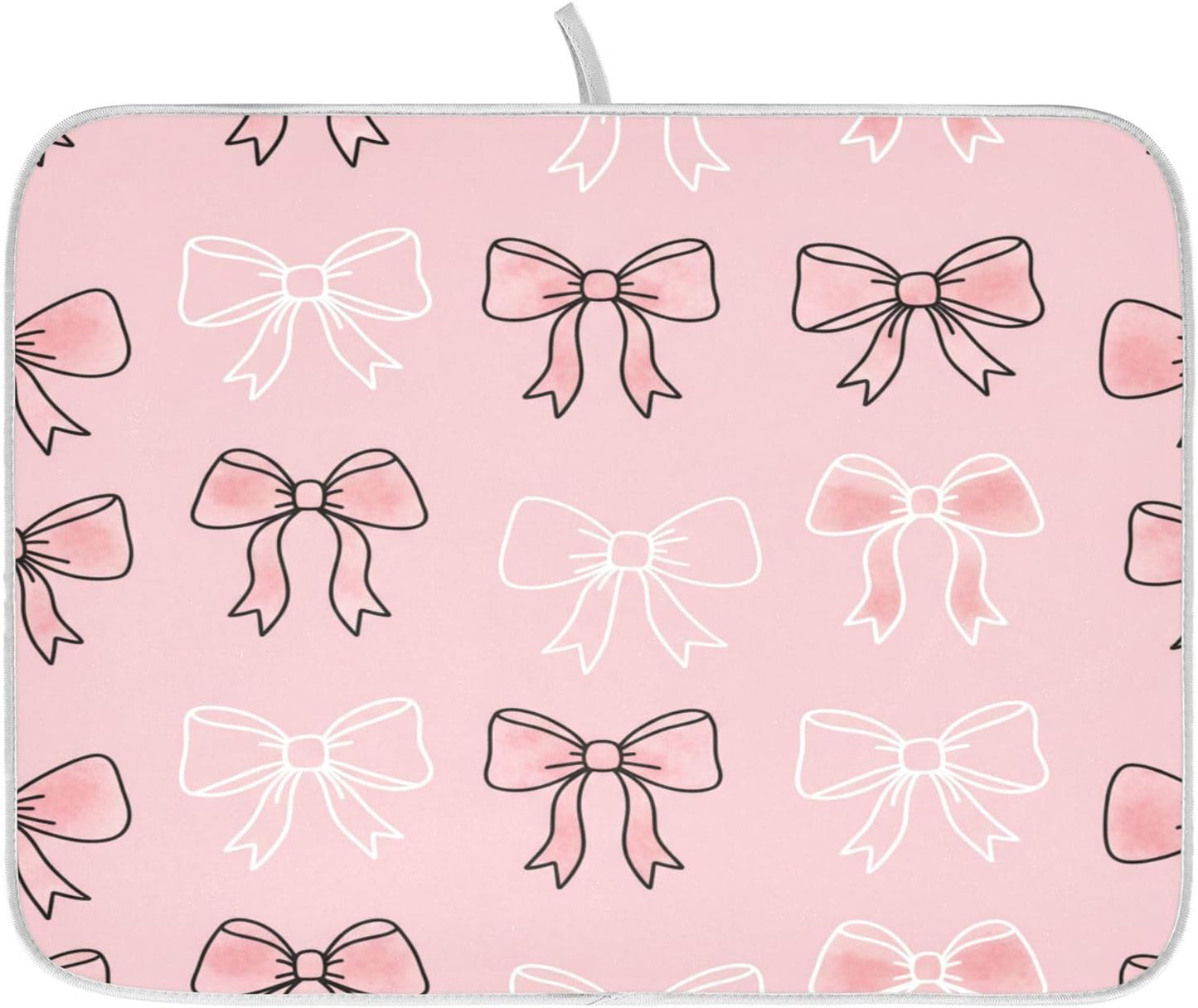 Watercolor Bows Pink Dish Drying Mat for Kitchen Counter Absorbent Microfiber Small Drying Pad Dish mats for Kitchen Countertops 16 x 18 Inch