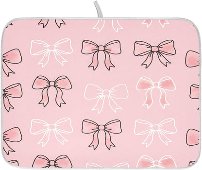 Watercolor Bows Pink Dish Drying Mat for Kitchen Counter Absorbent Microfiber Small Drying Pad Dish mats for Kitchen Countertops 16 x 18 Inch