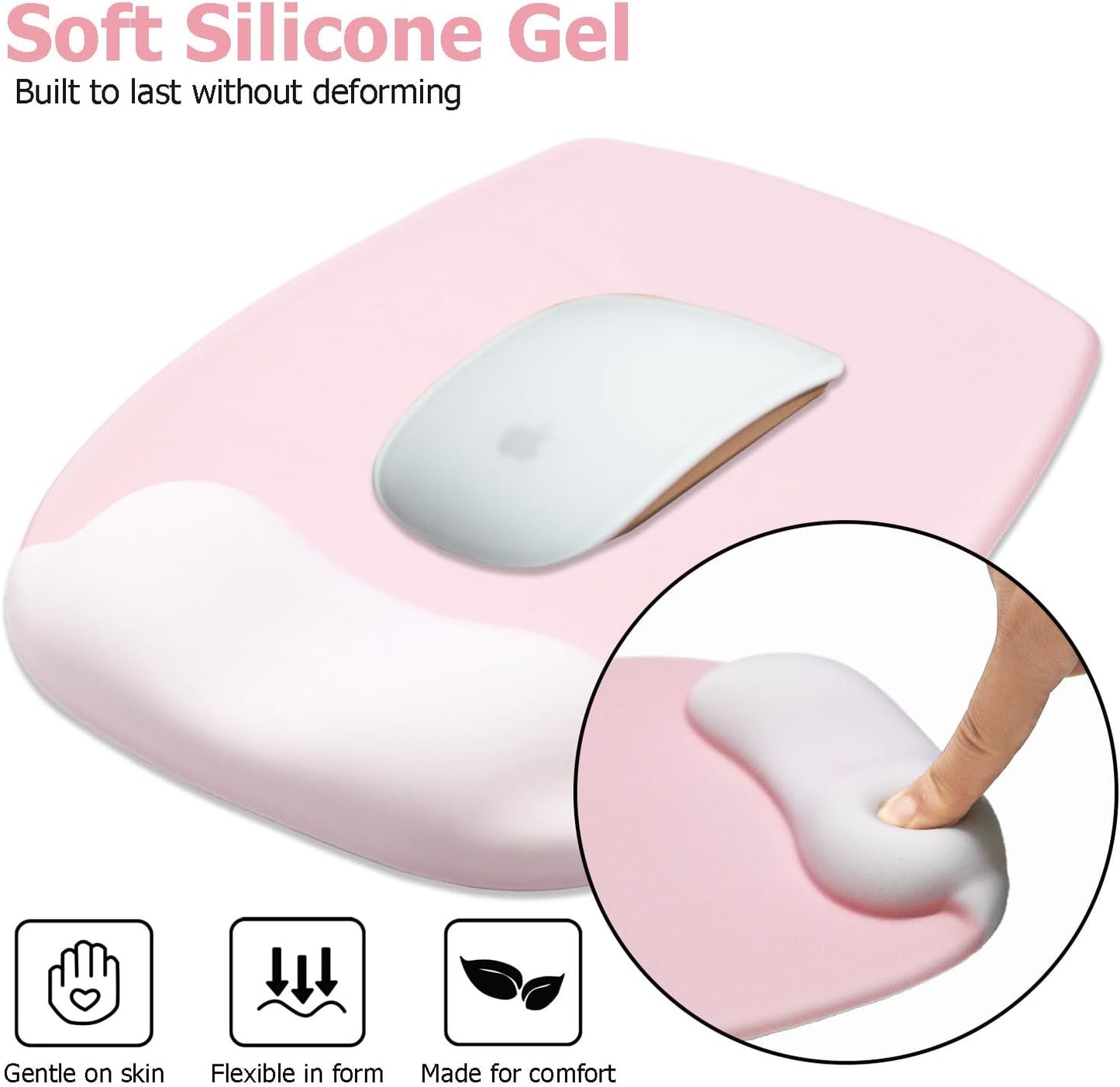 Ergonomic Mouse Pad with Wrist Rest, Gel Mousepad with Wrist Support, Premium Lycra Fabric, Non-Slip PU Base, Ideal for Laptop & Desktop, Home & Office & Gaming, Desk Accessories, Pastel Pink