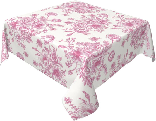Pink Floral Tablecloth Square 54 x 54 Inch Chinoiserie Flowers Table Cloth Polyester Fabric Vintage Farmhouse Spring Summer Table Cover for Kitchen Party Dining Picnic Outdoor Decor