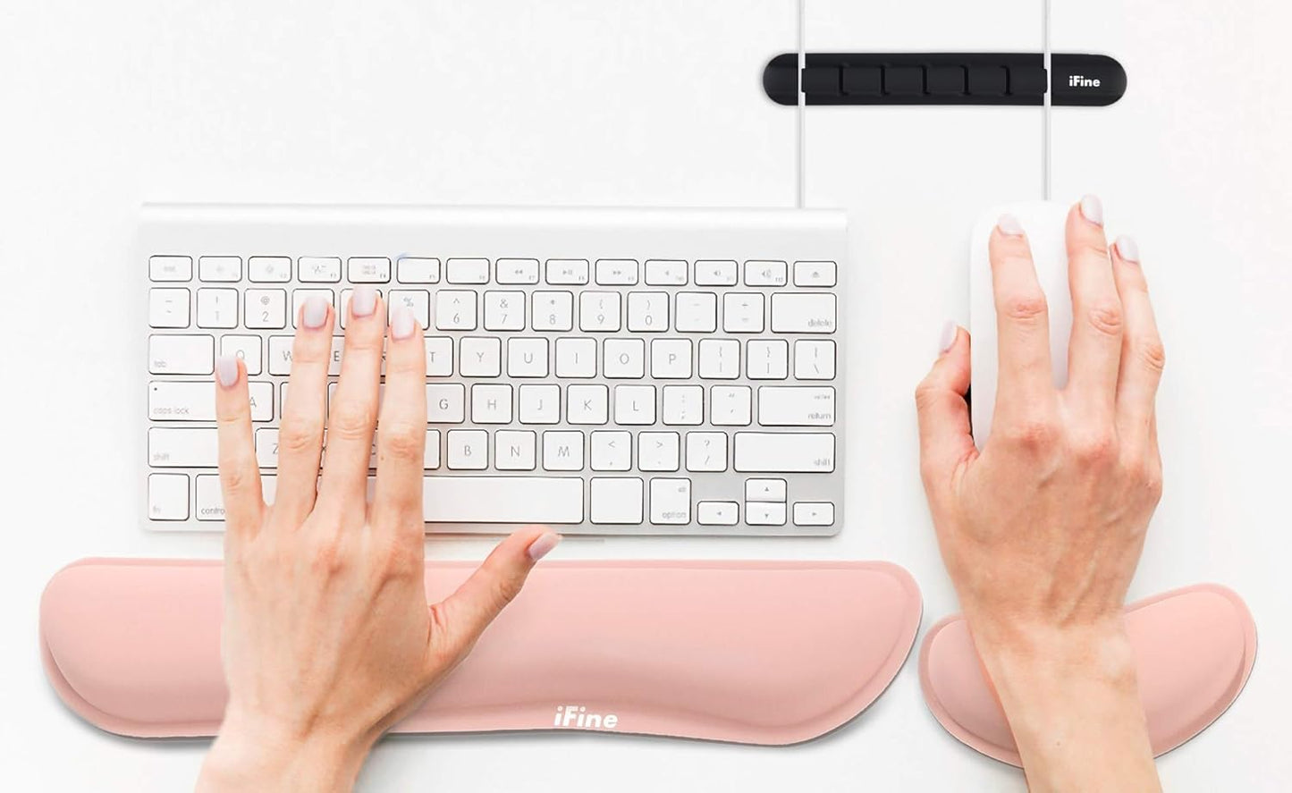 iFine Upgrade Cleanable PU Leather Keyboard Wrist Rest Pad & Mouse Wrist Cushion Support for School, Office, Home, Computer, Laptop, Mac, Waterproof Lightweight Comfortable Pain Relief Typing -Pink