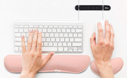 iFine Upgrade Cleanable PU Leather Keyboard Wrist Rest Pad & Mouse Wrist Cushion Support for School, Office, Home, Computer, Laptop, Mac, Waterproof Lightweight Comfortable Pain Relief Typing -Pink
