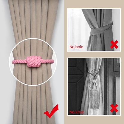 NICEEC 2 Pack Natural Cotton Rope Magnetic Curtain Tiebacks Boho Simple Style Drape Tie Backs Elegant Hand Weave Rope Knot Decorative Curtain Holdbacks for Home & Office Window Drapery (Pink)
