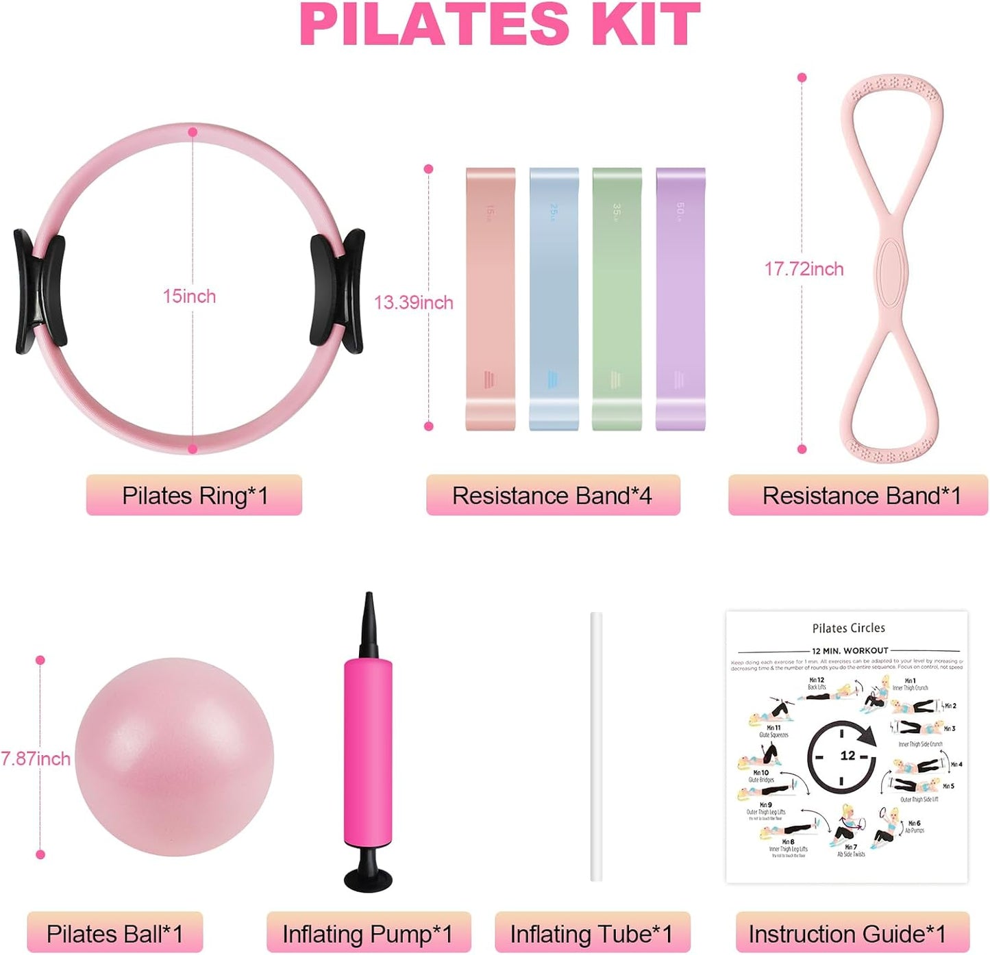 Pilates Kit, Pilates Essentials Kit for Women, 15” Pilates Ring and Ball Set