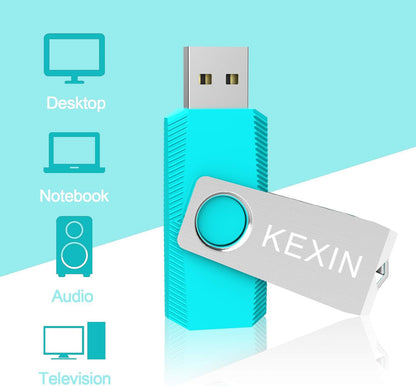 KEXIN Flash Drive 64GB 3 Pack 64 GB Thumb Drive Swivel Pen Drive Data Storage USB Stick with LED Indicator 64G Pink Yellow Cyan