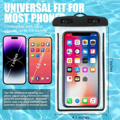 Waterproof Phone Pouch 2 Pack Universal IPX8 Waterproof Cell Phone Dry Bags for iPhone 17/16/15/14/13 Pro Max Beach Pool Kayak Cruise