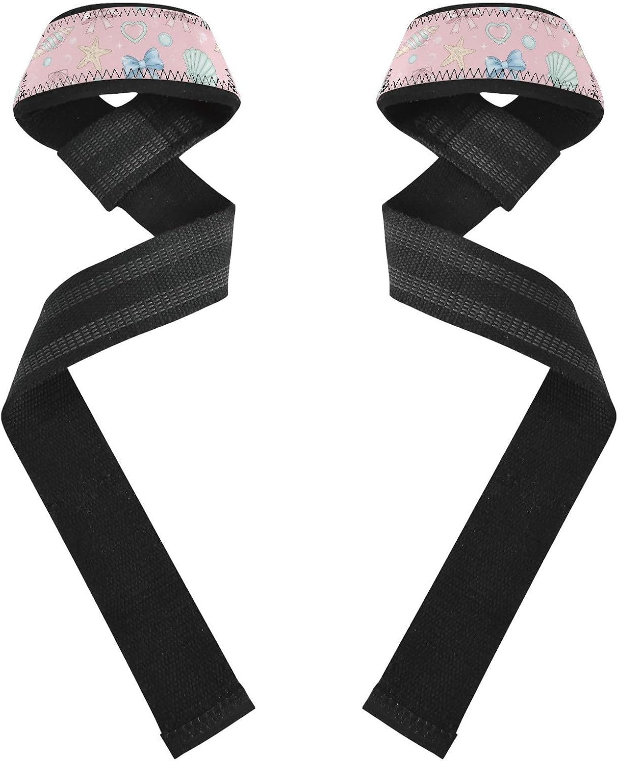 Shells Bows Pink Pattern Lifting Wrist Straps for Weightlifting Powerlifting Anti Slip Deadlift Straps with Neoprene Padding Hand Grip Wraps for Gym Workout Strength Training Bodybuilding