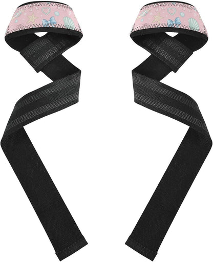 Shells Bows Pink Pattern Lifting Wrist Straps for Weightlifting Powerlifting Anti Slip Deadlift Straps with Neoprene Padding Hand Grip Wraps for Gym Workout Strength Training Bodybuilding