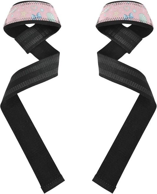 Shells Bows Pink Pattern Lifting Wrist Straps for Weightlifting Powerlifting Anti Slip Deadlift Straps with Neoprene Padding Hand Grip Wraps for Gym Workout Strength Training Bodybuilding