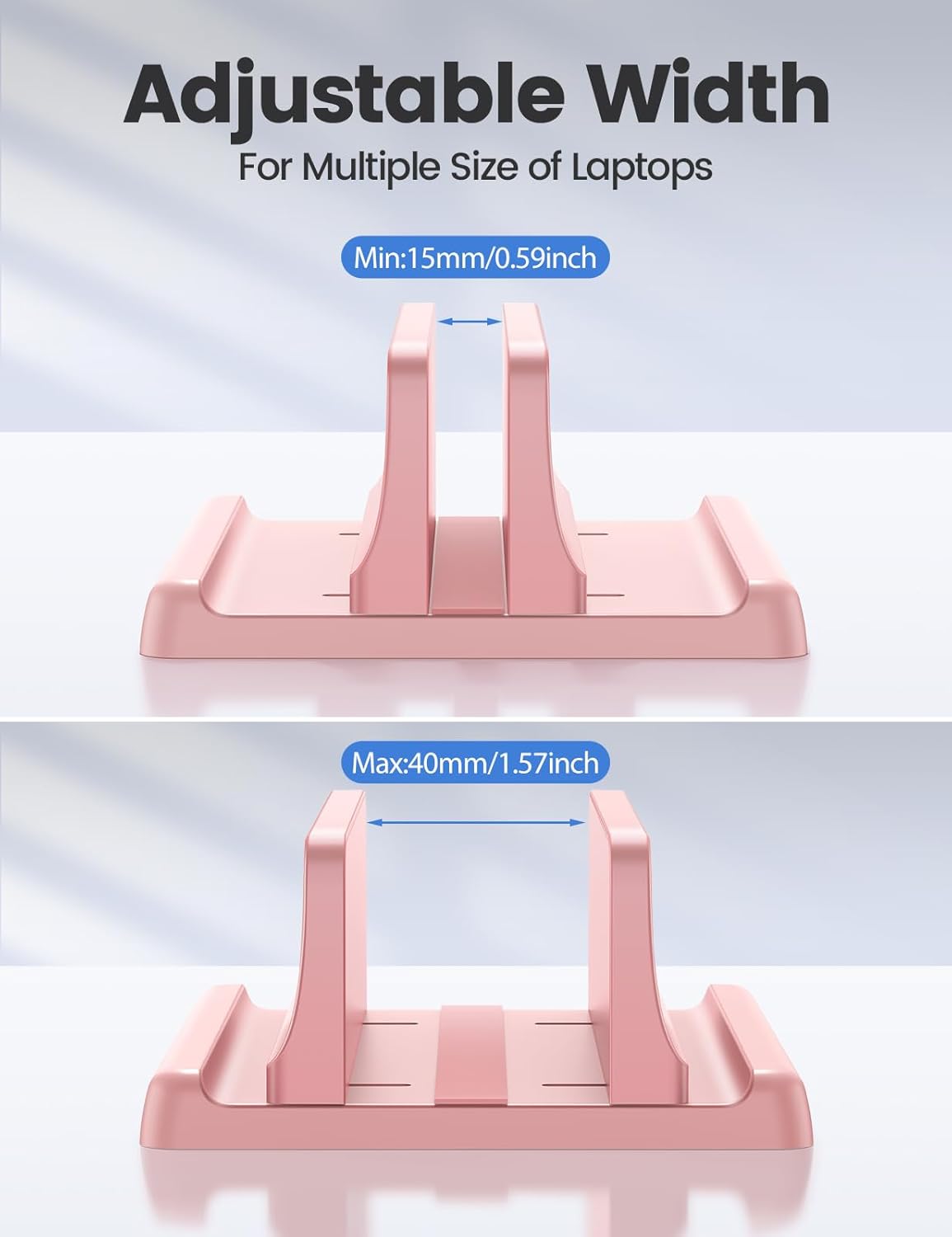 Vaydeer Vertical Laptop Stand Holder Plastic Adjustable Desktop Notebook Dock Space-Saving 3 in 1 for All MacBook Pro Air, Mac, HP, Dell, Microsoft Surface, Lenovo, up to 17.3 inches (Pink)