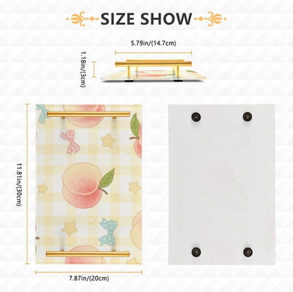 Cute Pink Peaches Decorative Lunch Tray with Handles Rectangular Serving Tray for Jewelry Perfume for Coffee Tables, Office