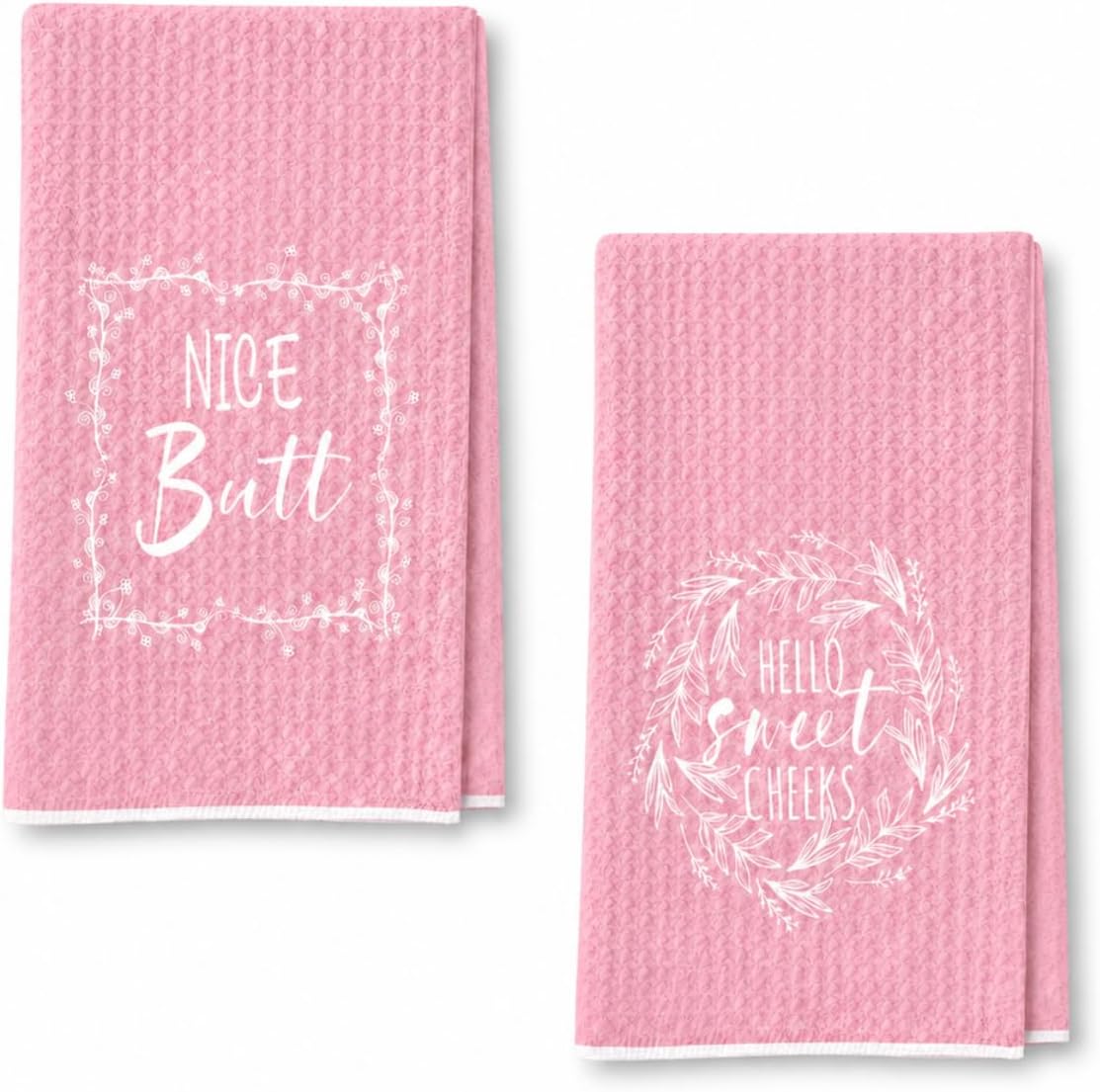 wuguimeii Funny Pink Bathroom Hand Towels - Hello Sweet Cheeks Decorative Kitchen Rustic Bath Towel - Pink Bathroom Accessories Waffle Towel for Farmhouse Restroom 16X24 Inches