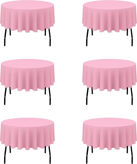 BRILLMAX 6 Pack Pink Round Tablecloths 70 Inch for 30“-48” Tables - 150 GSM Polyester Fabric, Standard Drop, Water, Stain & Wrinkle Resistant Cloth Cover for Wedding Reception Banquet Dining Party