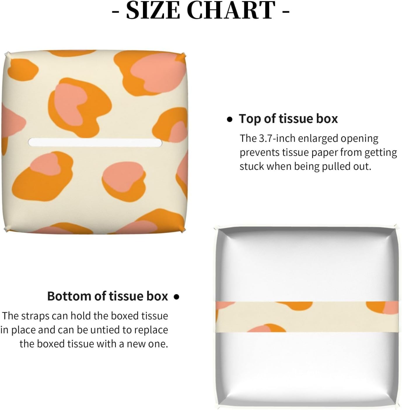 Peach Orange Spots Pink Leopard Pattern Tissue Box Cover Square Pu Leather Waterproof Tissue Box Holder for Car Bathroom Bedroom Office Tabletop Decor
